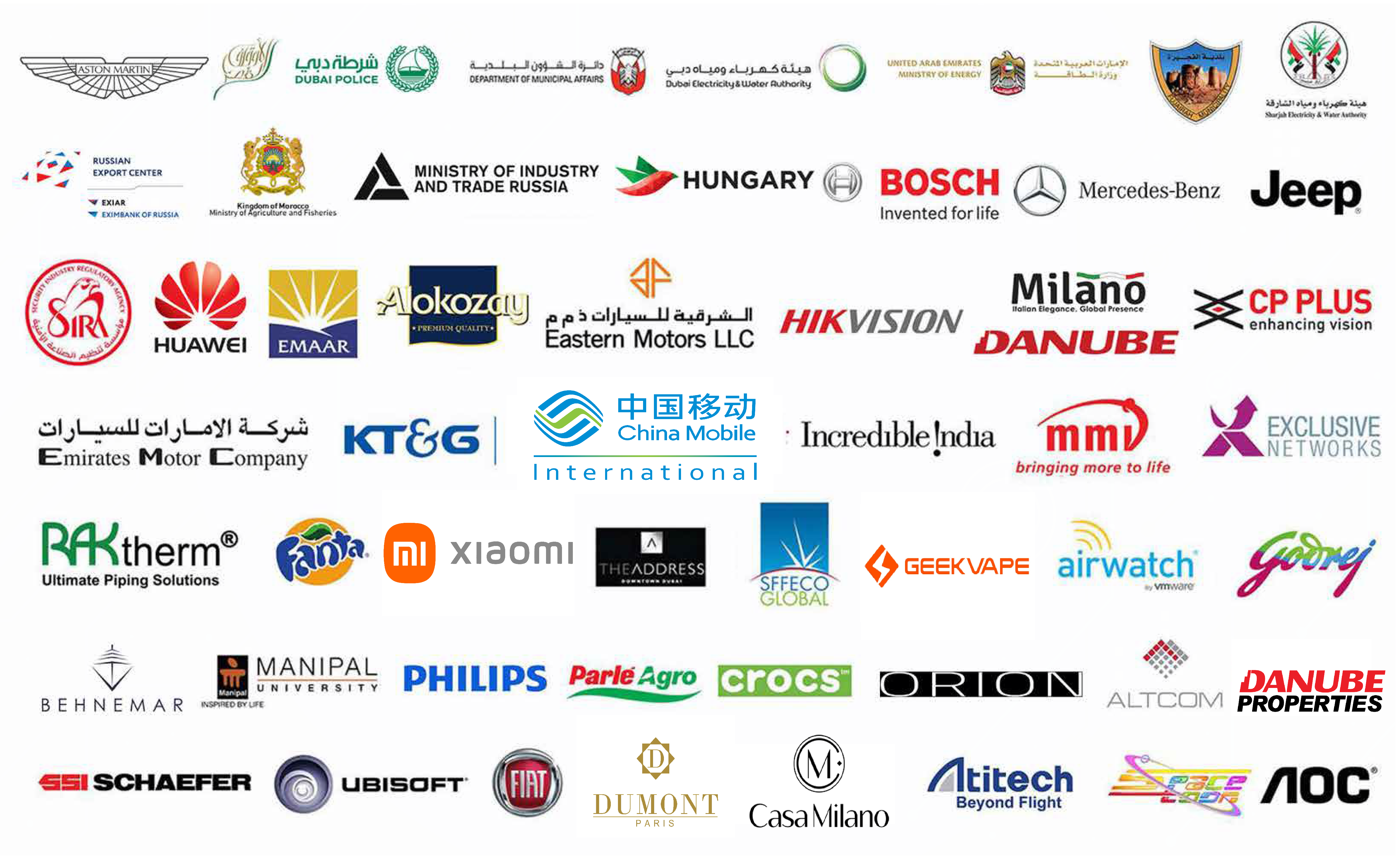 Logos of top clients served by Action Plus Exhibitions & Interiors, showcasing trusted partnerships in exhibition stand building, interior fit out services and display installations.